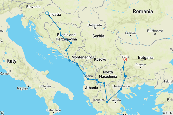 Map of Balkan Treasures Cities, Cultures and Landscapes - 10 days