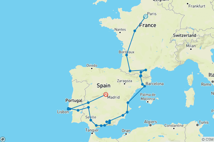Map of Culture and Heritage Paris to Madrid Odyssey - 17 days