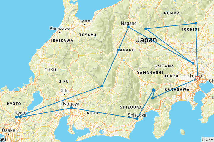 Kaart van Betoverend Japan: tempels, tradities en natuur – 9 dagen