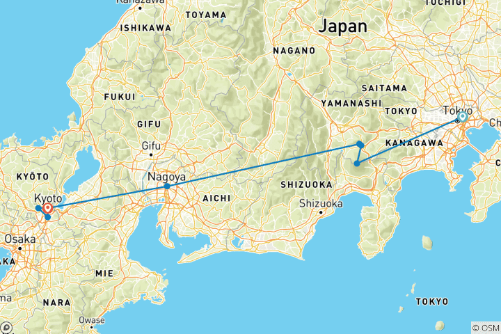 Karte von Eine kulturelle Entdeckungsreise durch das Herz Japans – 6 Tage