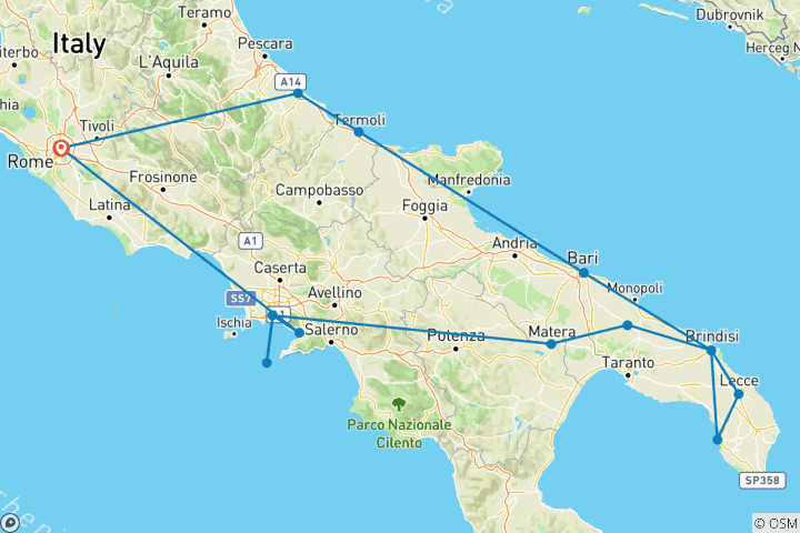 Kaart van Italiaanse kustschatten en antieke wonderen – 5 dagen