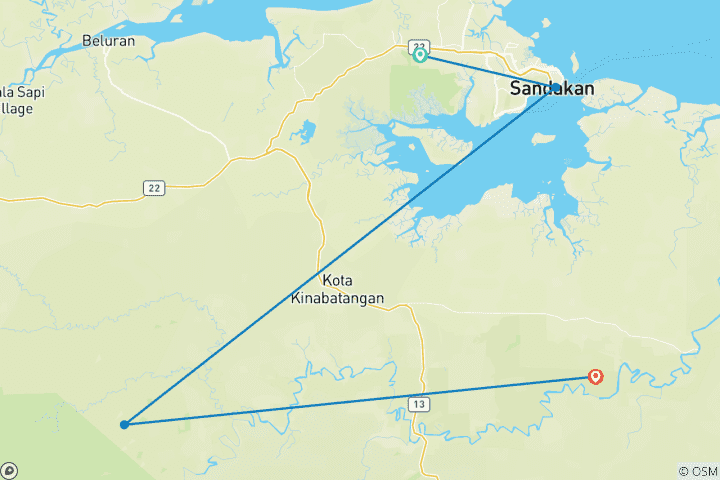 Kaart van Sandakan Orang-oetan-avontuur – 4 dagen