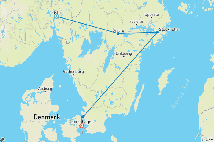 Map of Scandinavian Capitals and Castles Adventure - 6 days