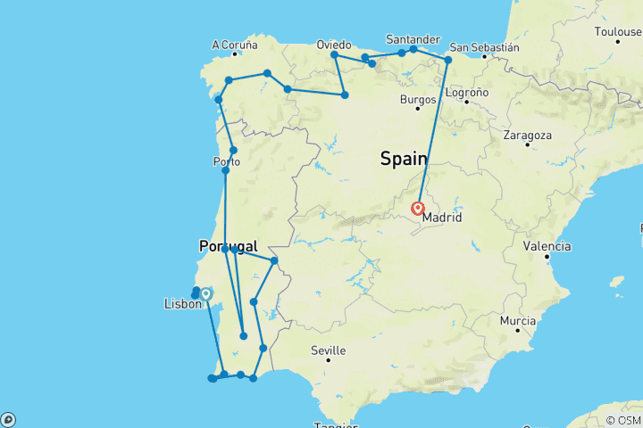 Carte du circuit Une odyssée au charme du Portugal et du nord de l'Espagne - 11 jours