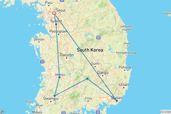 Karte von Kulturelle und historische Entdeckungsreise durch Korea – 7 Tage