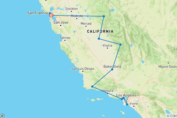 Carte du circuit Le meilleur de la Californie : villes, séquoias et côtes - 7 jours
