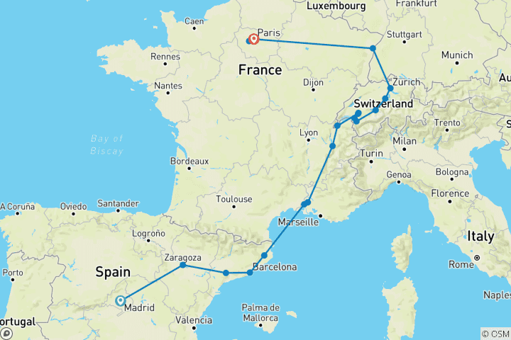 Map of European Odyssey Capitals and Countryside - 10 days