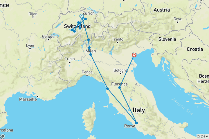 Kaart van Groots alpien avontuur langs de wonderen van Rome – 9 dagen