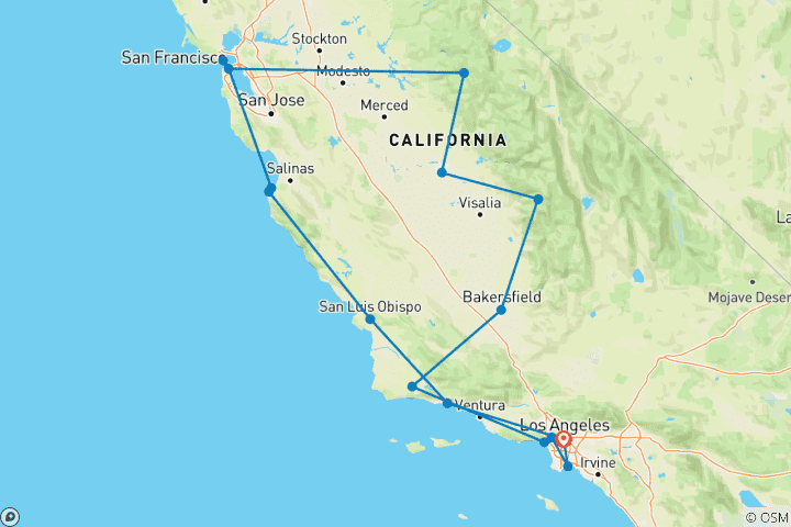 Map of California Adventure Cities, Coasts, and Parks - 9 days