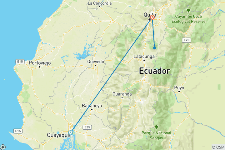 Carte du circuit Équateur : Guayaquil et Quito – Culture, Andes et la « Mi-Monde » – 6 jours / 5 nuits