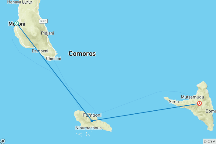 Karte von 8-tägiges Inselhopping-Abenteuer auf den Komoren – Grande Comore, Mohéli und Anjouan