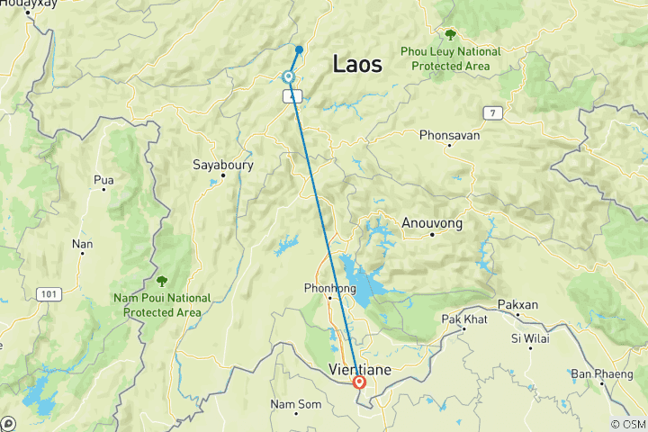 Kaart van Ontdek Laos met de sneltrein: Luang Prabang, de Pak Ou-grotten, de Kuangsy-watervallen en Vientiane