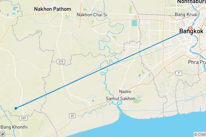 Carte du circuit 3 jours à la découverte des merveilles de Bangkok : marchés flottants, palais royaux et vues sur la ligne d'horizon