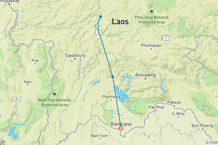 Kaart van VAN LUANG PRABANG NAAR VIENTIANE MET DE SNELTREIN: Grotten, watervallen en lokale belevenissen
