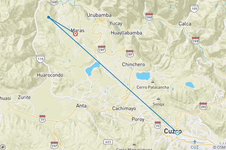 Mapa de Excursión en bici a Maras y Moray desde Cuzco
