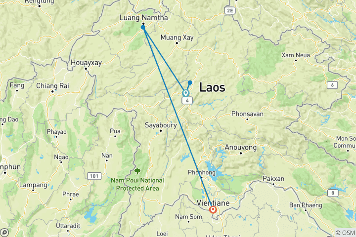 Carte du circuit Découvrez le Laos en train express : Luang Prabang, Luang Namtha, Vang Vieng et Vientiane (visite privée)