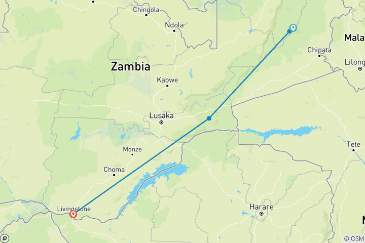 Carte du circuit Circuit safari de 10 jours en Zambie – Chutes Victoria, South Luangwa et Bas-Zambèze