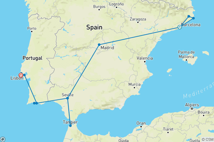 Map of The Best of Iberia W/Optional Morocco Day Trip, Breakfasts, Transfers & 5-Star Stays