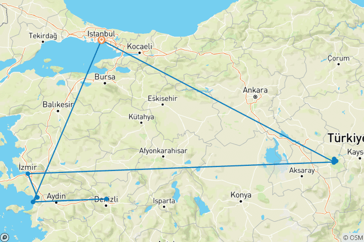 Carte du circuit La Turquie pour les amoureux des chats : un circuit de 8 jours à Istanbul, Éphèse et en Cappadoce avec @travelingcatsitter