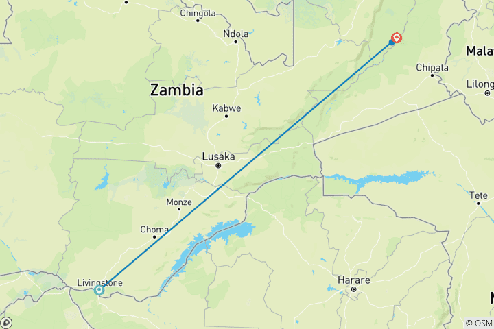 Carte du circuit Safari de luxe de 9 jours en Zambie – Chutes Victoria et South Luangwa