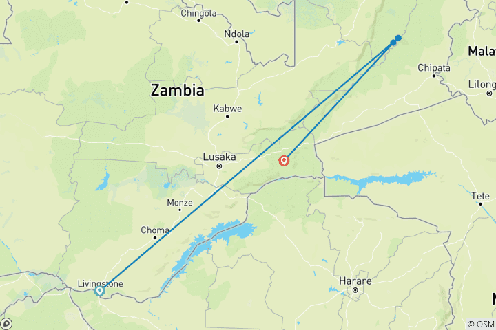 Map of Zambia 12-Day Ultimate Safari - Victoria Falls, South Luangwa & Lower Zambezi