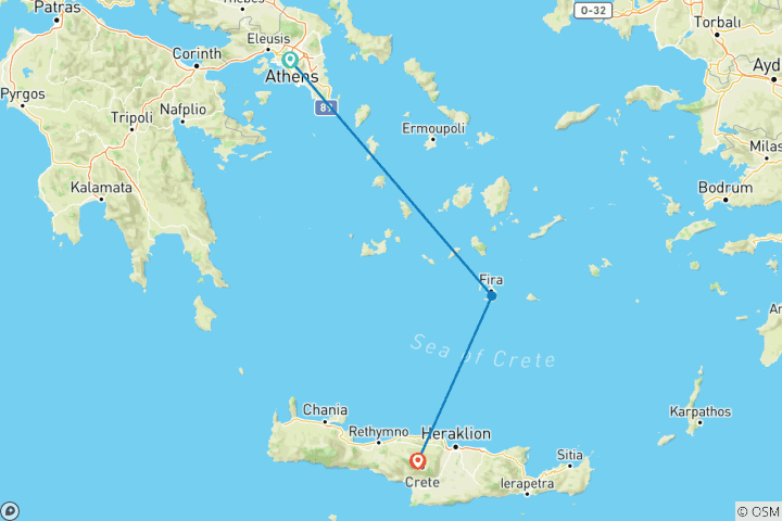 Kaart van De prachtige Griekse eilanden: Athene, Santorini en Kreta, inclusief ontbijt, transfers en verblijf in een 5-sterrenhotel