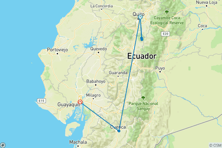 Carte du circuit Équateur : entre Guayaquil et Cuenca – Culture, Andes et sources thermales – 5 jours / 4 nuits