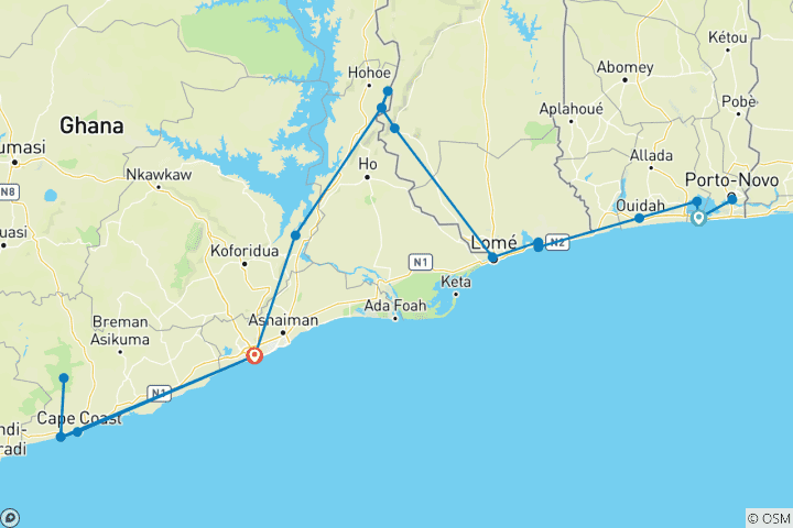Kaart van Avontuur in Benin, Togo & Ghana