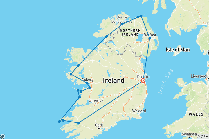 Mapa de Viaje de 10 días por Irlanda
