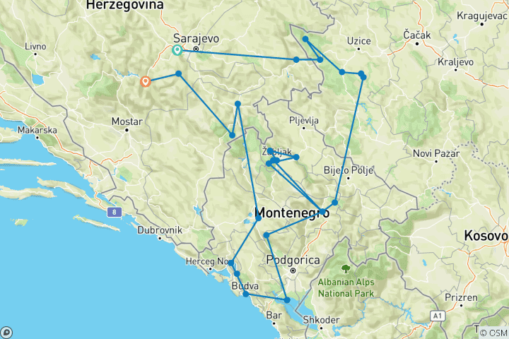 Carte du circuit À la découverte des joyaux et des sommets des Balkans (plusieurs pays)