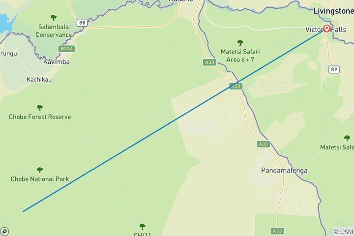 Carte du circuit Escapade de 2 jours à Chobe et aux chutes Victoria
