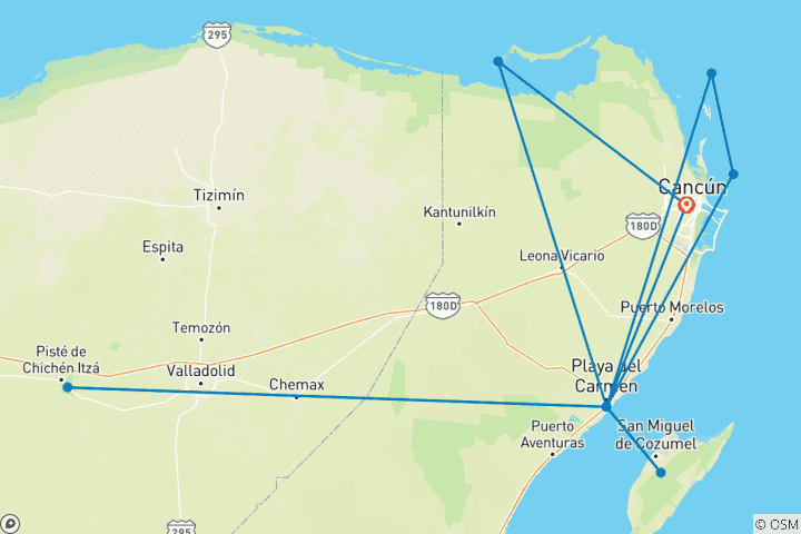 Map of 7-Day Paradise Islands Experience: Chichen Itza, Cozumel & Holbox Bioluminescence