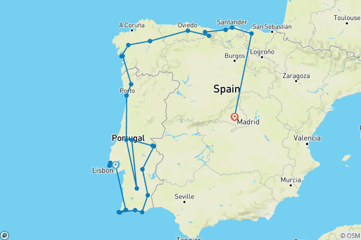 Kaart van Portugal en Noord-Spanje compleet