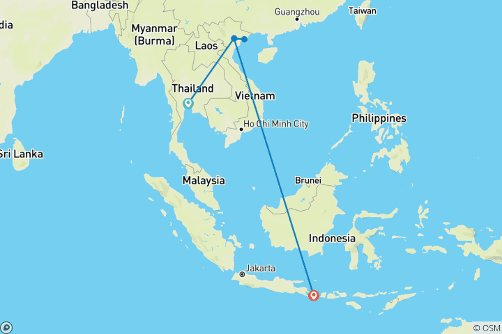 Mapa de Tailandia, Vietnam y Bali, con crucero por la bahía de Ha Long y alojamientos de 5 estrellas