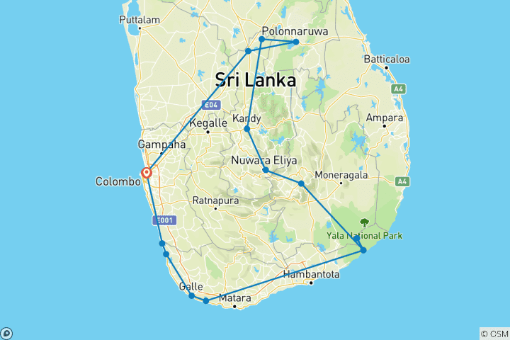 Map of The Best of Sri Lanka: Heritage, Wildlife & Beaches