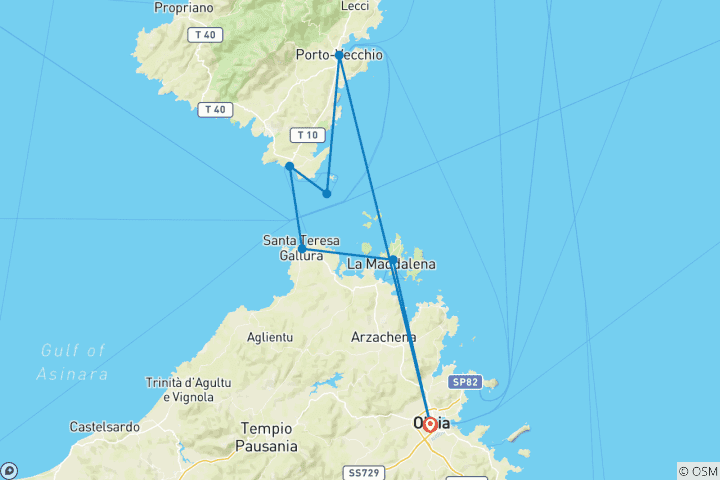 Carte du circuit Vacances à la voile à l'international en Italie – Sardaigne