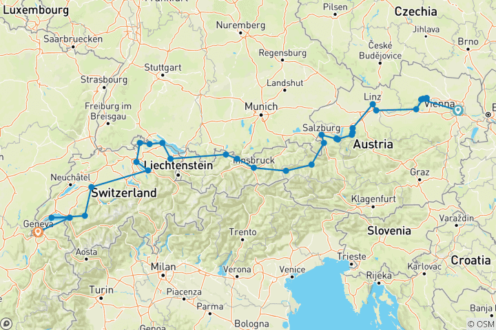 Kaart van Het beste van Oostenrijk en Zwitserland (31 bestemmingen)