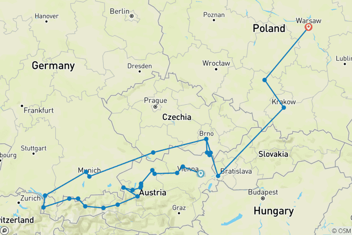 Carte du circuit Autriche, Moravie et Pologne unique