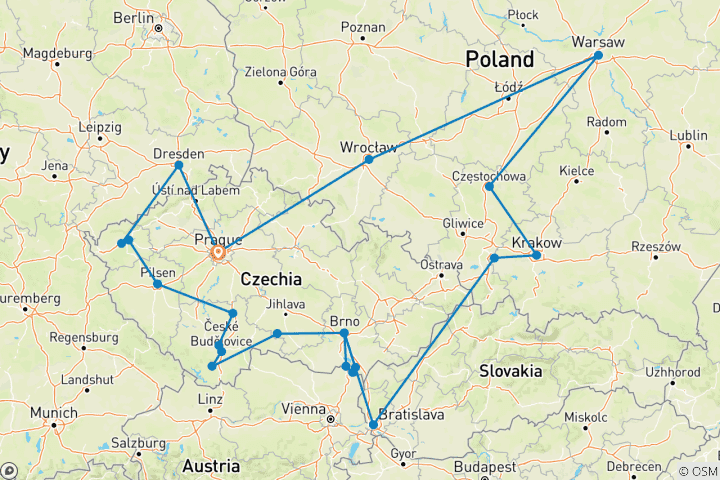 Carte du circuit Tchèque intégrale et Pologne essentielle