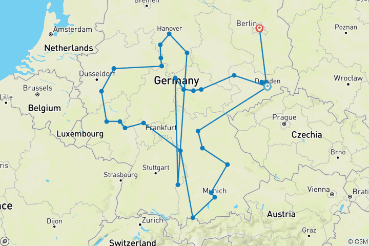 Carte du circuit Circuit des grandes villes et des châteaux (avec Ratisbonne)