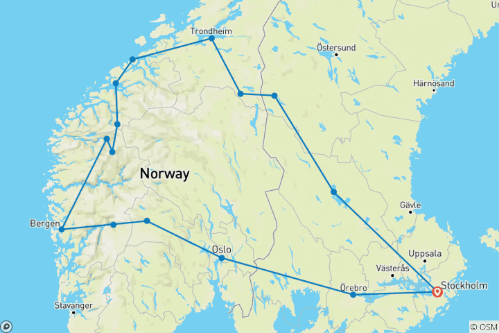 Carte du circuit Fjords légendaires, fin à Stockholm