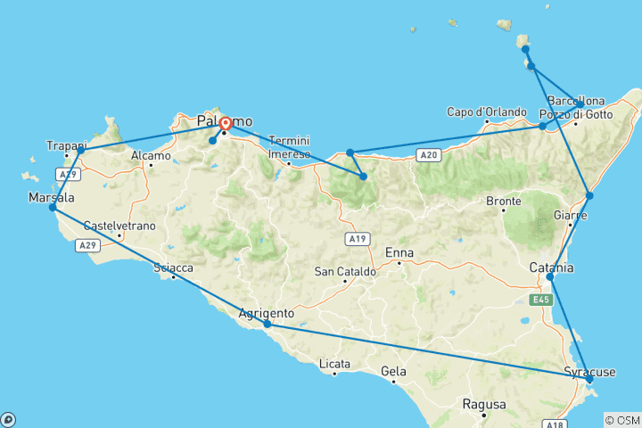 Map of Sicily and Eolic Islands