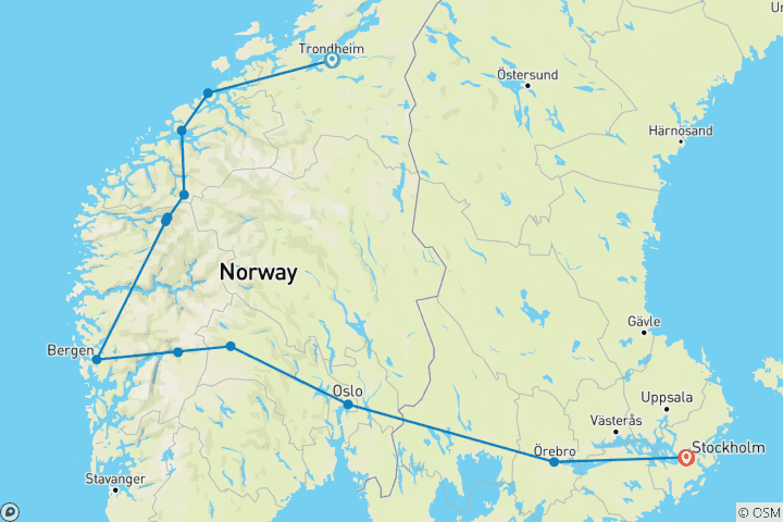 Carte du circuit La belle Norvège - Fin à Stockholm