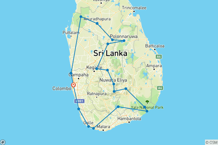 Carte du circuit Grand circuit découverte du Sri Lanka : patrimoine et faune sauvage