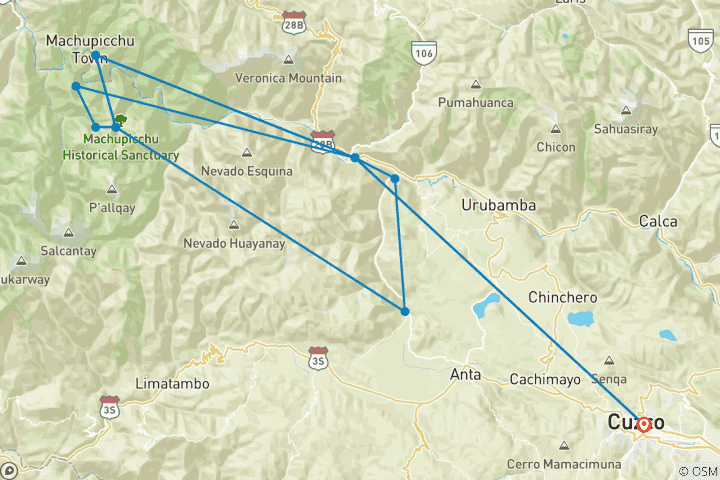 Carte du circuit Pérou : Trek sur le chemin de l'Inca - 4 jours
