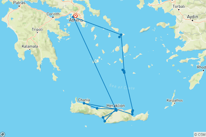 Carte du circuit Athènes et les îles grecques (22 destinations)