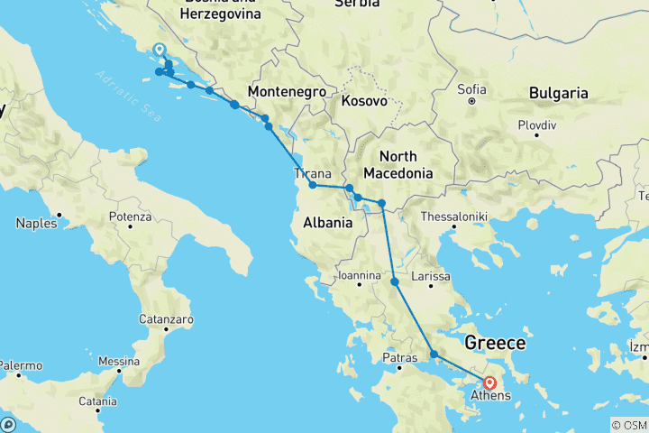 Carte du circuit À la découverte de la côte croate jusqu'en Grèce