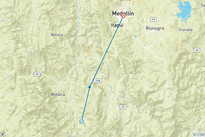 Carte du circuit « Coffee Cruisin' » de 2 jours : circuit à moto de Medellín à Jardín