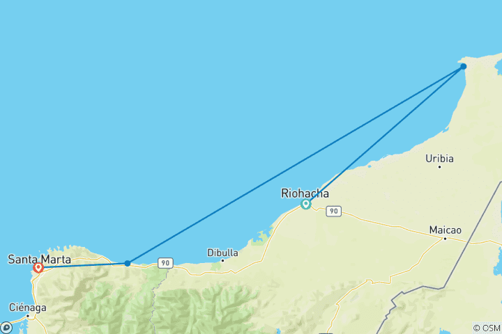 Map of Coast to Cabo: 4-Day Santa Marta to Cabo de la Vela Motorcycle Tour