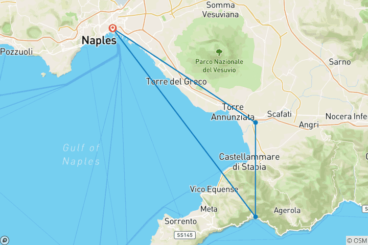 Kaart van Tussen geschiedenis en de azuurblauwe kust: Napels, Pompeï en Positano